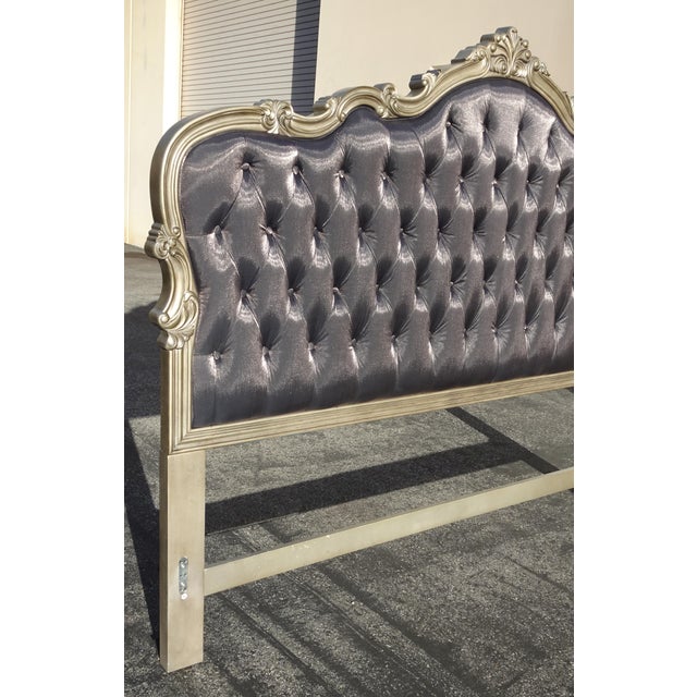 French Provincial Louis XVI Style Metallic Dark Gray Tufted Cal King Headboard For Sale In Los Angeles - Image 6 of 17