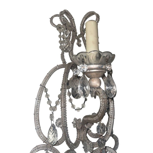 Metal Mid-20th Century Italian Crystal Beaded Wall Sconces - a Pair For Sale - Image 7 of 9