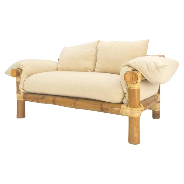 Thick Bamboo Frame Mid Century Modern c1970s Loveseat Sofa MINT For Sale - Image 12 of 18