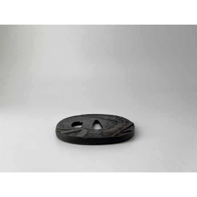 Japanese Antique Japanese Samurai Sword Hilt – Iron Tsuka With Engraved Floral Motifs2 For Sale - Image 3 of 7