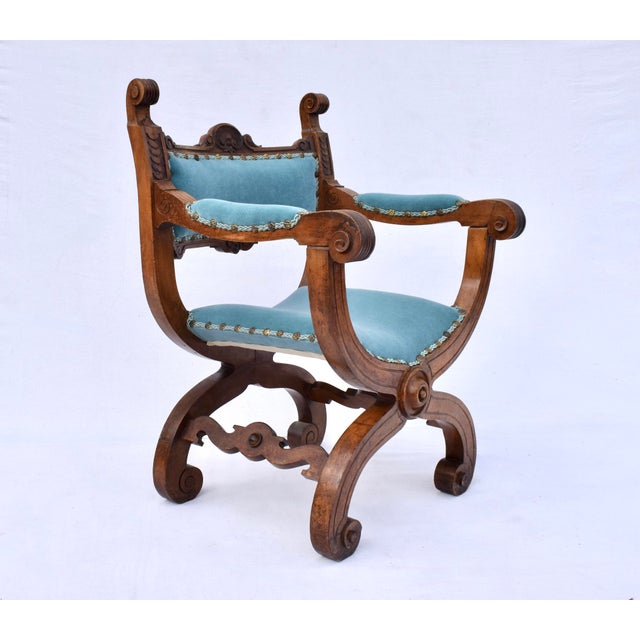 An extraordinarily comfortable & solid French Curule Throne chair fully restored sparing the original lustered patinated...