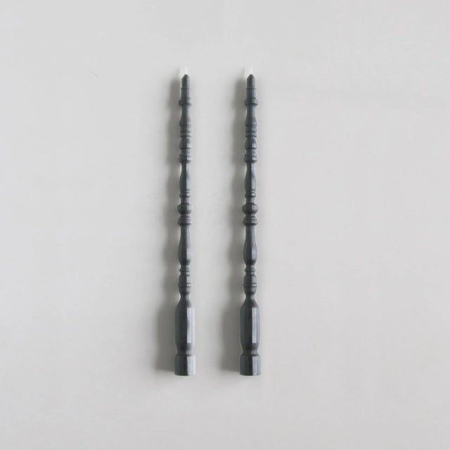 Modern Spindle Leg Tapers Beeswax Candles in Slate - a Pair For Sale - Image 3 of 3