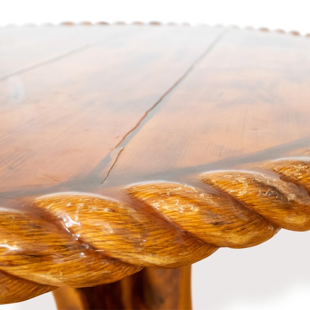 Vintage Knotty Pine Pedestal Table With Rope Edge Detail For Sale - Image 4 of 16