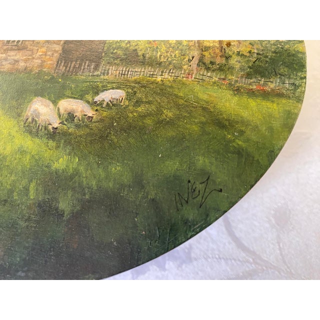 1980s 1980's Oval Bentwood Shaker Box, Folk Art Rural Scene, Artist Signed Inez, 11" For Sale - Image 5 of 17