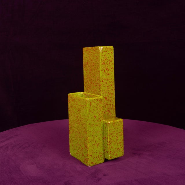 Geometric Twin-Column Ceramic Vase Space Age, Italy 1970, 1980s For Sale - Image 4 of 18