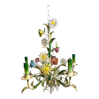 Vintage Italian Tole Floral Chandelier For Sale