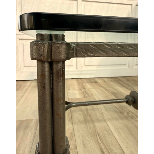 Dark Gray Vintage Giacometti Style Sculptural Iron & Glass Coffee Table For Sale - Image 8 of 15