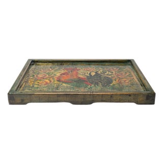 Chinese Painted Rooster Tray, 1940 For Sale