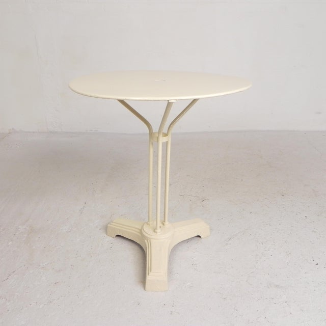 Bistro Table with Cast Iron Legs and Round Steel Top, 1930s For Sale - Image 3 of 18
