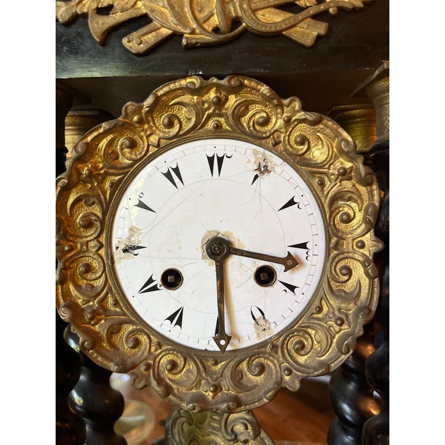 French 19th Century Napoleon III Portico Clock With Barley Twist Columns With Ottoman Numerals For Sale - Image 3 of 4