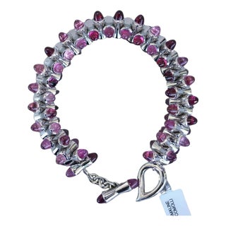 Tamara Commoli Pink Tourmaline Rubellite Mikado 18k White Gold Unique Bracelet For Sale