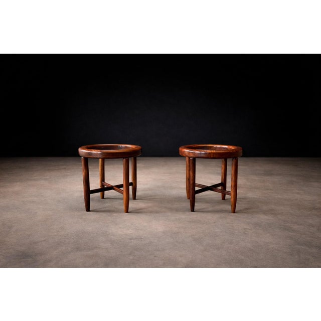 Found Collectibles Maracanã-Inspired Side Tables in Reclaimed Brazilian Rosewood and Honed Travertine For Sale - Image 11 of 15