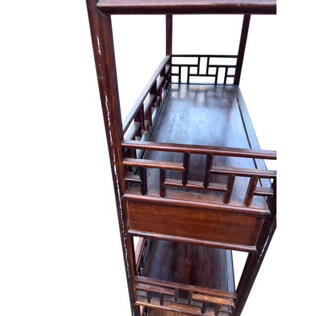 1990s Chinese Chippendale Rosewood Étagères With Fretwork a Pair For Sale - Image 13 of 17