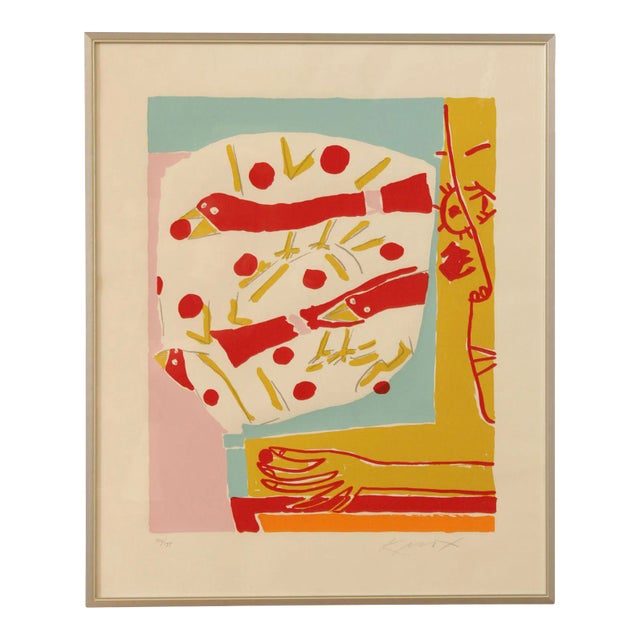 Vintage Modern Silkscreen Art Print, Signed 'KMX' For Sale