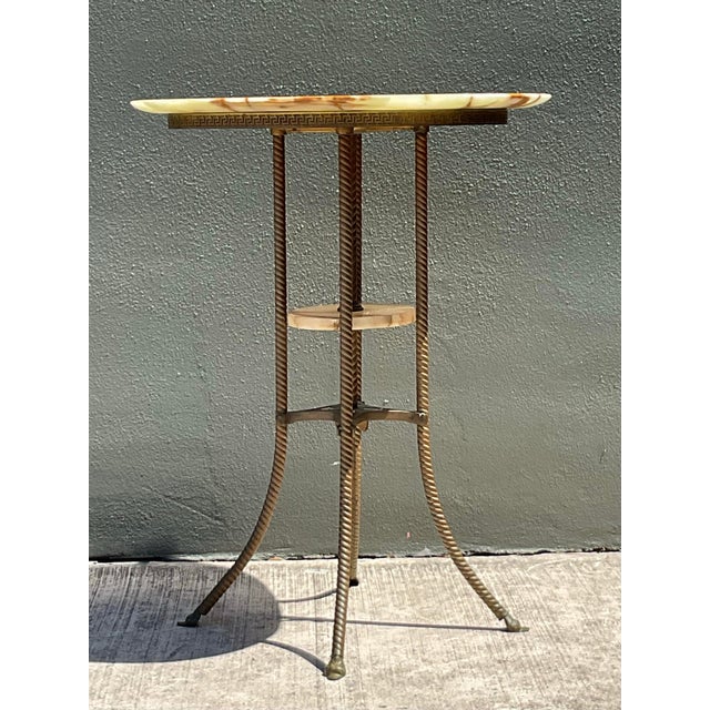 Vintage Greek Key Brass and Onyx Accent Table For Sale - Image 9 of 12