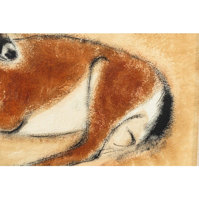 Charles Culver Signed Resting Deer Modern Pastel Watercolor Painting 1950s For Sale In Detroit - Image 6 of 7