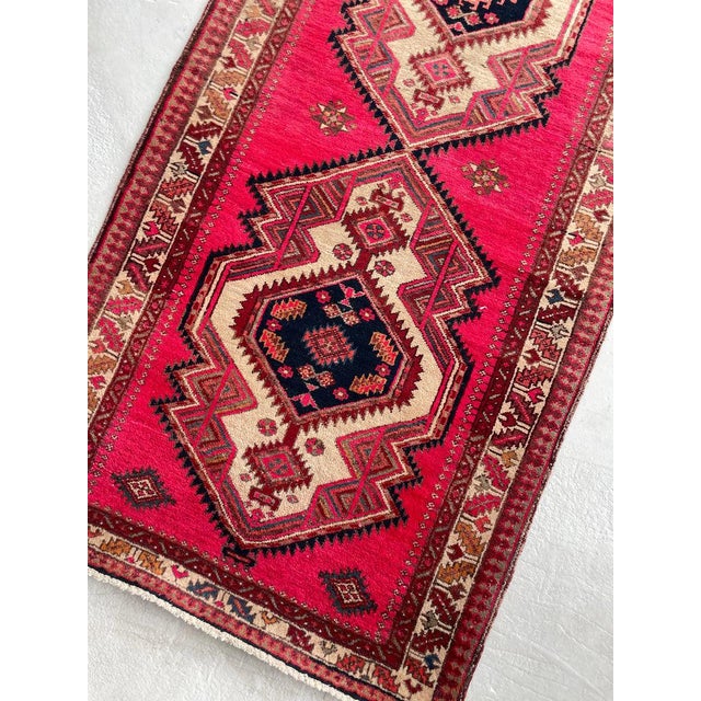 Pink Vintage Persian Runner MAGENTA Pink, Copper Indigo Purple Rug 3.7 x 10.3 For Sale - Image 8 of 12