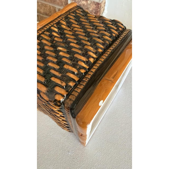 Late 20th Century Ceramic Rattan Look Tissue Box Cover For Sale - Image 5 of 10