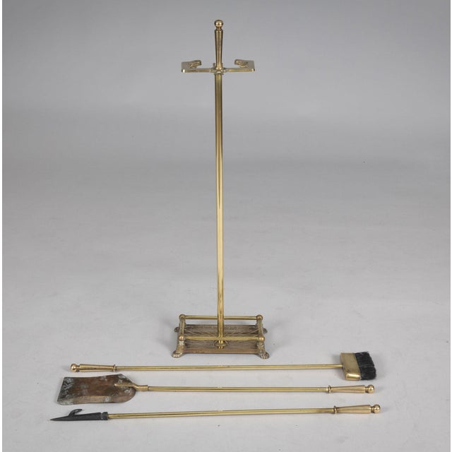 Metal Vintage Brass Fireplace Tool Set and Stand For Sale - Image 7 of 9