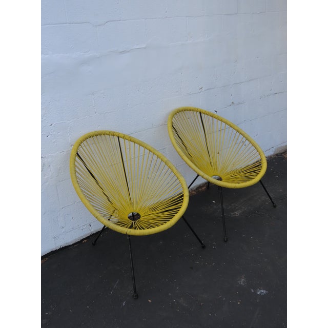 Acapulco Yellow Woven Wicker Indoor and Outdoor Patio Lounge Chair a Pair 6607 For Sale - Image 4 of 12
