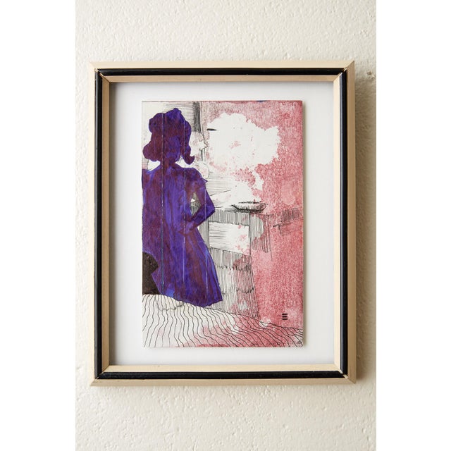 2010s Framed Silloutte of a Girl in Watercolor and Ink For Sale - Image 5 of 5