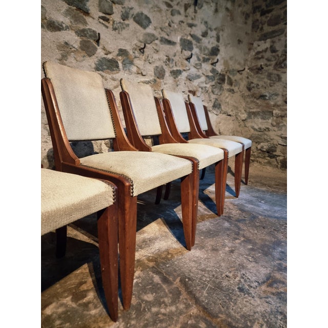 Mid-Century French Walnut Dining Chairs in Light Taupe Upholstery, 1950s, Set of 5 For Sale - Image 6 of 18