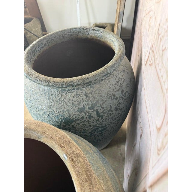 Pair of Antique Weathered Terracotta Garden Urns With Blue Patina For Sale - Image 10 of 12