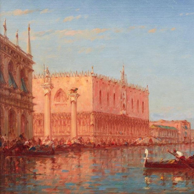 Charles-Clément Calderon, View of the Doges Palace and St Marks Square in Venice, 1870, Oil on Panel, Framed For Sale - Image 6 of 8