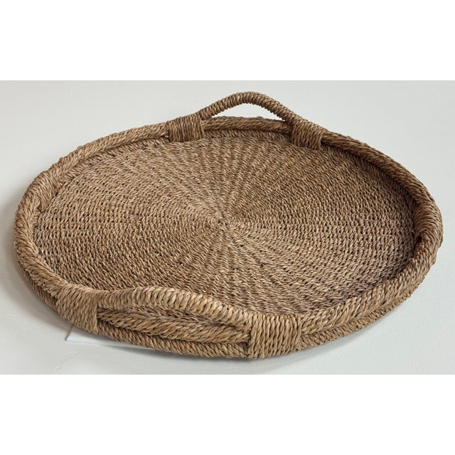 Vintage Oversized Round Woven Basket Tray For Sale - Image 4 of 7