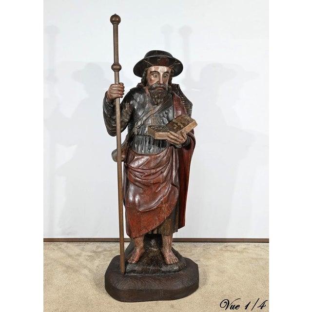 Saint James, 18th Century, Large Polychrome Oak Carving For Sale - Image 5 of 18
