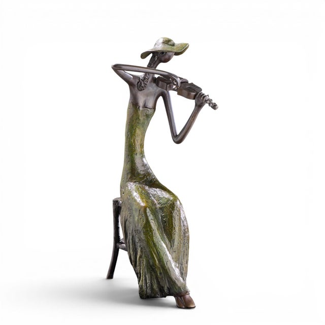 Ruth Bloch Woman Playing Violin Israeli Bronze Sculpture For Sale - Image 9 of 10