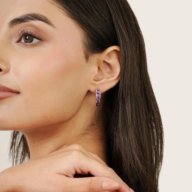 Timeless Amethyst Solid Silver Earrings for Everyday Wear, A Pair For Sale - Image 6 of 9