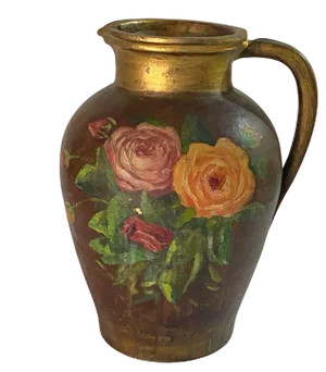 Flowers Decor Pattern Hand Painted Stoneware Jug, France, 1940s
