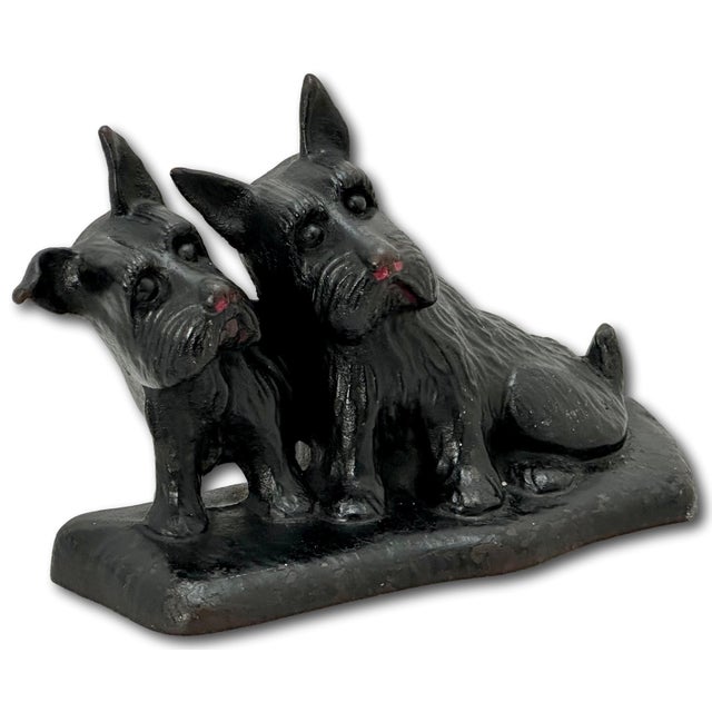 American Vintage 1930s American Twin Scotties "Listen" Cast Iron Dog Doorstop Made for the Texaco Oil Co. For Sale - Image 3 of 12