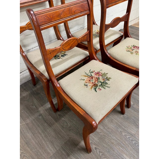 Traditional Antique Regency / Duncan Phyfe Style Needlepoint Upholstered Dining Side Chairs For Sale - Image 3 of 16