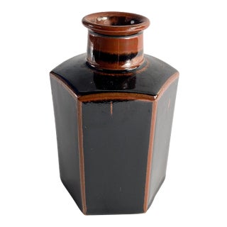 Vintage Niels Refsgaard Black Hexagon Stoneware Vase for Dansk For Sale