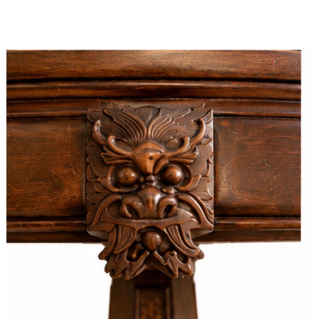Vintage Chinese Hand-Carved Round Pedestal Dining Table With Beveled Glass Top For Sale - Image 4 of 10