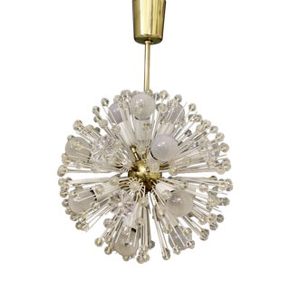Snowball Hanging Lamp in Brass and Glass from Rupert Nikoll, 1950s For Sale