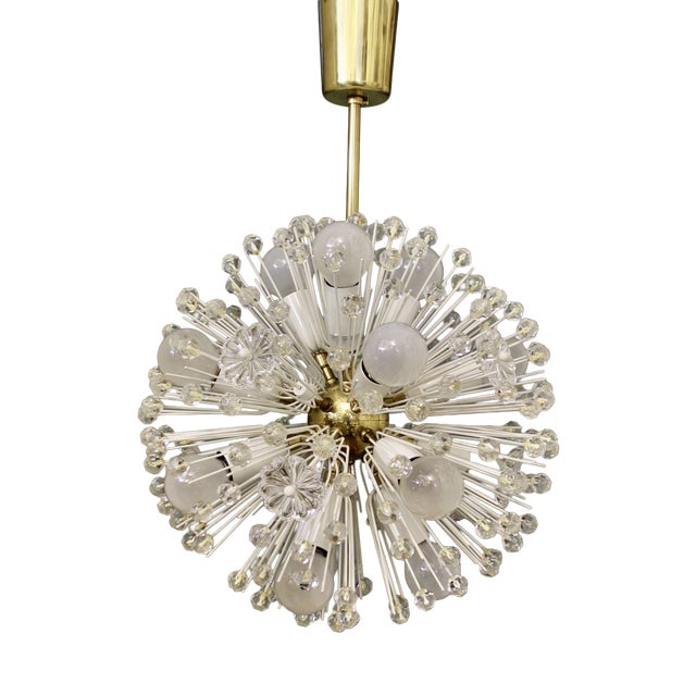 Snowball Hanging Lamp in Brass and Glass from Rupert Nikoll, 1950s For Sale