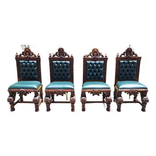 Antique Italian Renaissance Revival Hand Carved Dining Chairs Set of 4 For Sale