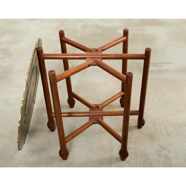 Asian Etched Brass Tray Table on Six Leg Folding Stand For Sale - Image 10 of 12