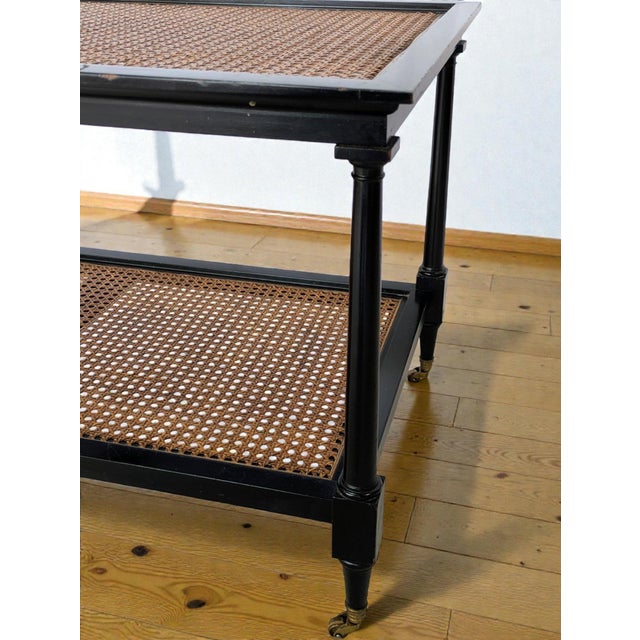 English Vintage British Colonial Style Two-Tier Caned Coffee Table For Sale - Image 3 of 13