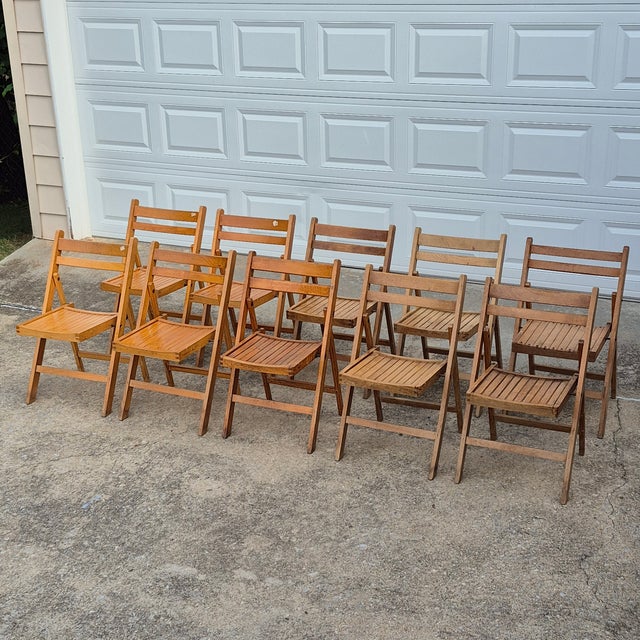 1970s Slatted Wooden Folding Wedding Event Party Chairs, Assembled Set of 10 For Sale - Image 13 of 13