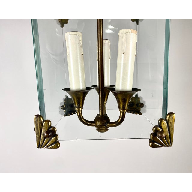 1950s Vintage Art Deco Glass & Bronze Pendant Light, 1950s For Sale - Image 5 of 9