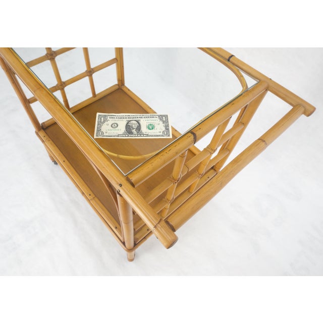 Fine Bamboo c1970s 2 Tier glass Top Serving Bar Cart on Wheels Mid Century MINT! For Sale - Image 18 of 18