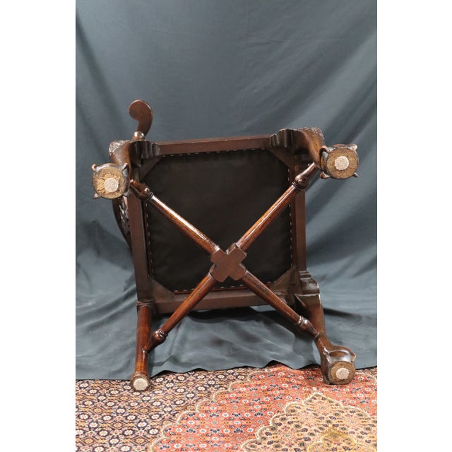 Early 20th Century Early 20th Century Leather Seat Hand Carved Corner Chair For Sale - Image 5 of 9