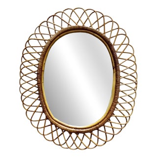 Oval Rattan and Bamboo Wall Mirror by Franco Albini, 1960s For Sale