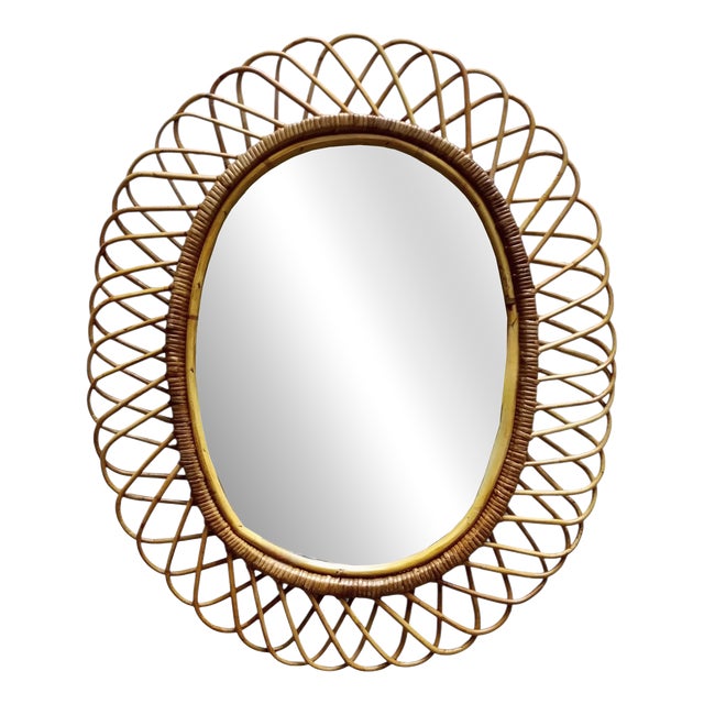 Oval Rattan and Bamboo Wall Mirror by Franco Albini, 1960s For Sale