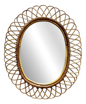 Oval Rattan and Bamboo Wall Mirror by Franco Albini, 1960s