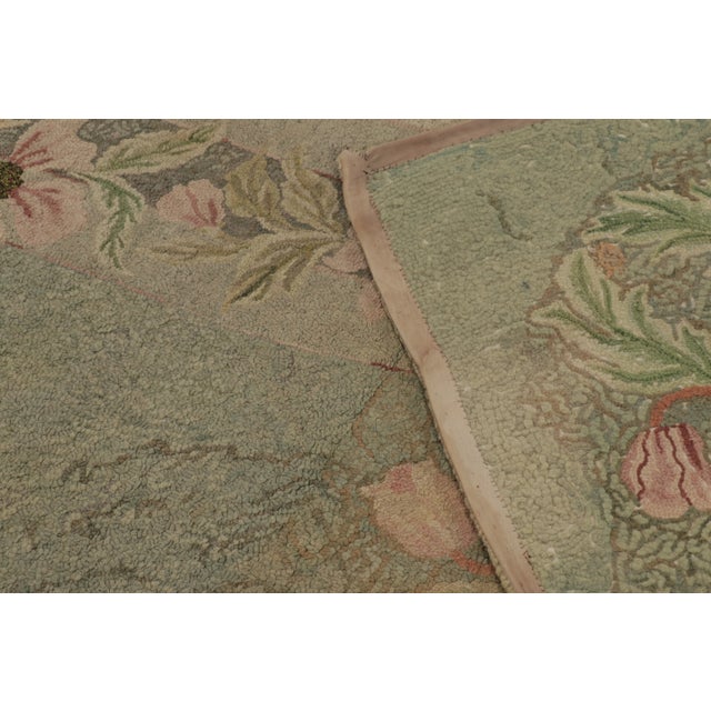 Antique Hooked Rug With Oval Medallion & Pastel Florals in Green - Rug & Kilim For Sale - Image 11 of 11